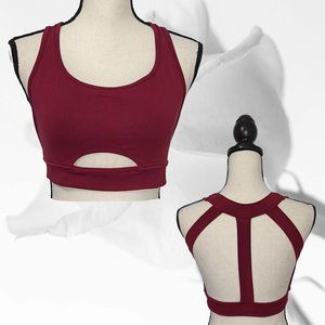 Dark Red T-Back Cutout Sports Bra Size M